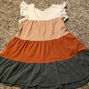 Fantastic Fawn Colorblock Mini Dress - White, Tan, Orange, Green